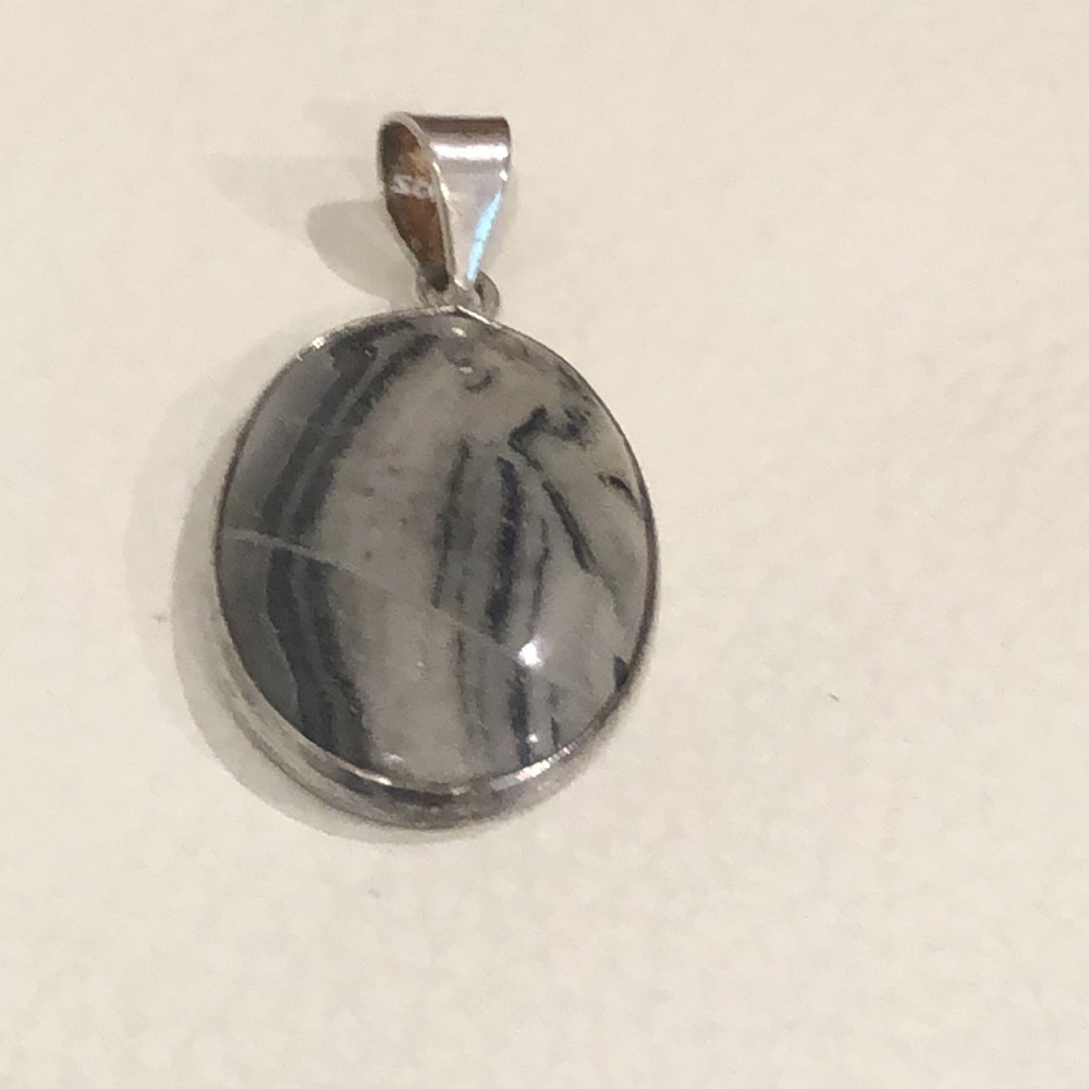 Sterling Silver and Spider Web Jasper Silk Stone Black/Gray Stone Pendant